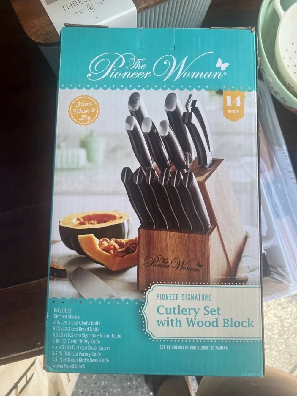 The Pioneer Woman Black Handle 14-Piece Cutlery Set with Wood Block